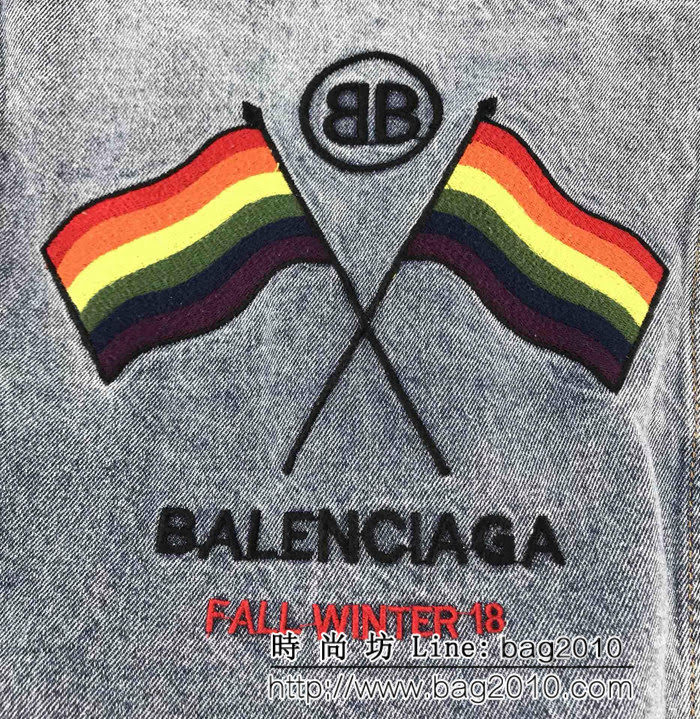 BALENCIAGA巴黎世家 18FW新款 後背彩虹旗子 藍色牛仔外套 男女同款 ydi1612